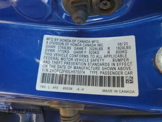 2020 Honda Civic LX with VIN 2HGFC2F65LH575074, listed as a Copart auction lot 43221205 with Not provided miles and Salvage title. Bid and sale history available at DreamBid. Image 12.