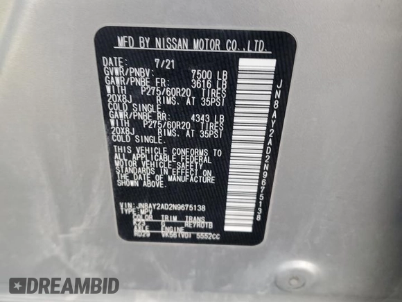 2022 Nissan Armada SV with VIN JN8AY2AD2N9675138, listed as a Copart auction lot 82432744 with 113,412 mi miles and Salvage Title. Bid and sale history available at carsss.com. Image 13.