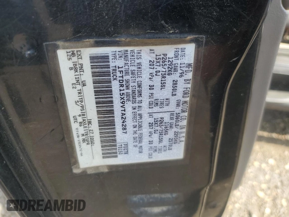 1997 Ford Ranger XLT with VIN 1FTDR15X9VTA24287, listed as a Copart auction lot 54923325 with 148,921 mi miles and Salvage Title. Bid and sale history available at DreamBid. Image 12.