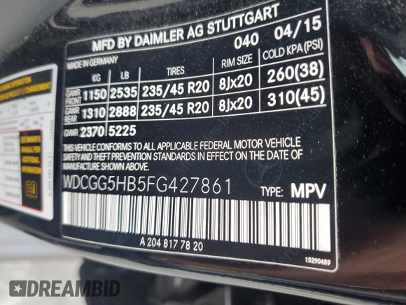 2015 Mercedes-Benz GLK 350 with VIN WDCGG5HB5FG427861, listed as a Copart auction lot 74520694 with 54,284 mi miles and Salvage Title. Bid and sale history available at DreamBid. Image 15.