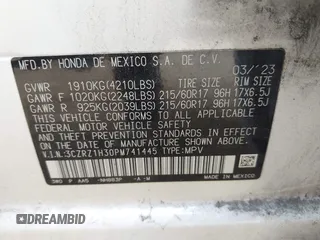 2023 Honda HR-V LX with VIN 3CZRZ1H30PM741445, listed as a IAAI auction lot 42055813 with 102,227 mi miles and . Bid and sale history available at DreamBid. Image 9.