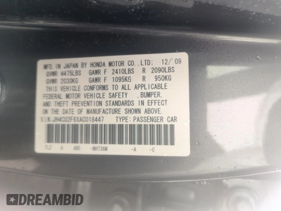2010 Acura TSX z VIN JH4CU2F6XAC018447, wystawiony jako Copart lot #56018945 z przebiegiem 115 316 mil mil oraz Szkoda całkowita • Salvage title. Historia ofert i sprzedaży dostępna na DreamBid. Obrazek 12.