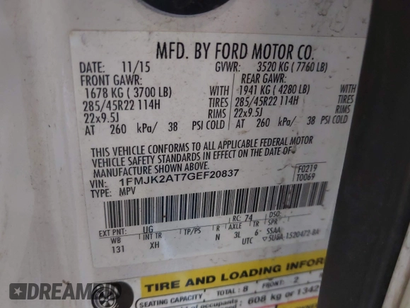 2016 Ford Expedition EL Limited with VIN 1FMJK2AT7GEF20837, listed as a IAAI auction lot 41735879 with 131,453 mi miles. Bid and sale history available at carsss.com. Image 9.