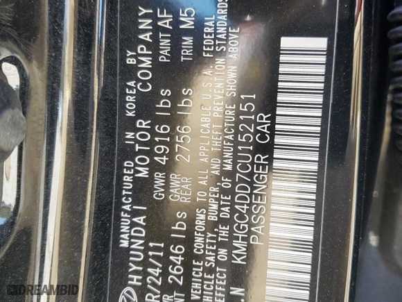 2012 Hyundai Genesis 3.8L with VIN KMHGC4DD7CU152151, listed as a Copart auction lot 49537015 with 109,772 mi miles and Salvage Title. Bid and sale history available at carsss.com. Image 13.