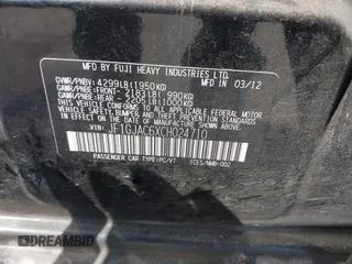 2012 Subaru Impreza Premium z VIN JF1GJAC6XCH024710, wystawiony jako IAAI lot #42249076 z przebiegiem 229 819 mil mil oraz . Historia ofert i sprzedaży dostępna na DreamBid. Obrazek 9.