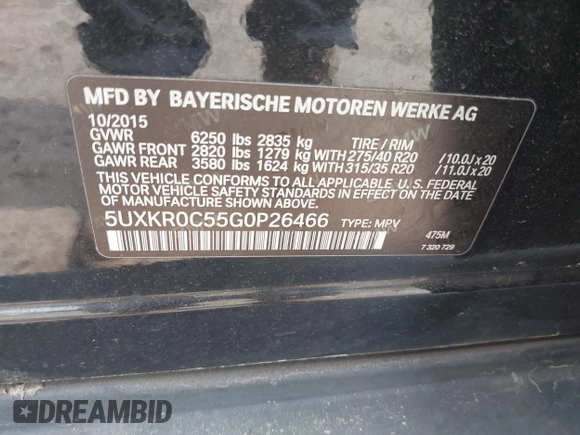 2016 BMW X5 xDrive35i z VIN 5UXKR0C55G0P26466, wystawiony jako IAAI lot #42005793 z przebiegiem 200 889 mil mil oraz . Historia ofert i sprzedaży dostępna na DreamBid. Obrazek 9.