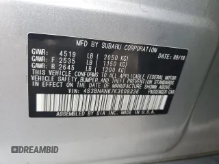 2019 Subaru Legacy Limited with VIN 4S3BNAN67K3008336, listed as a Copart auction lot 39792964 with 60,541 mi miles. Bid and sale history available at carsss.com. Image 12.
