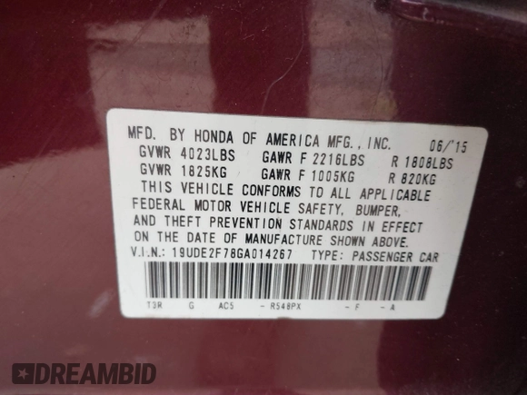2016 Acura ILX Premium with VIN 19UDE2F78GA014267, listed as a IAAI auction lot 41317139 with 112,119 mi miles and . Bid and sale history available at DreamBid. Image 9.