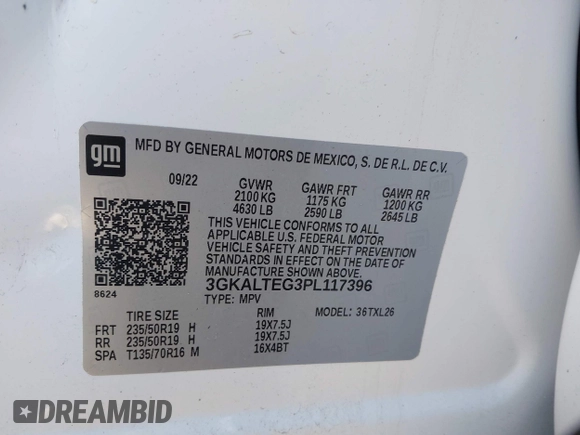 2023 GMC Terrain SLE with VIN 3GKALTEG3PL117396, listed as a IAAI auction lot 40975573 with 38,740 mi miles. Bid and sale history available at carsss.com. Image 9.