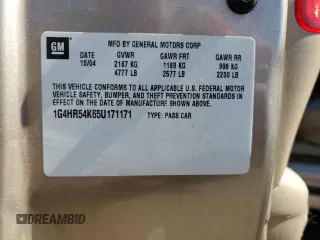 2005 Buick LeSabre Limited с VIN 1G4HR54K65U171171, выставлен на аукционе Copart как лот 56960385 с пробегом 97 131 миль миль и Списание • Salvage title. История ставок и продаж доступна на DreamBid. Изображение 12.