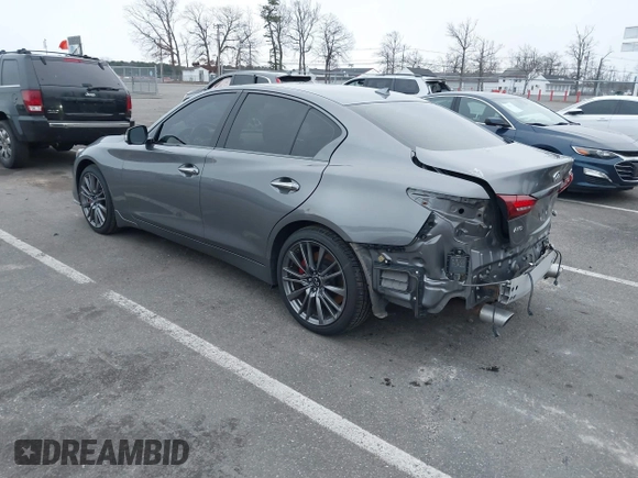 2021 Infiniti Q50 Red Sport 400 with VIN JN1FV7DR9MM880162, listed as a IAAI auction lot 41244912 with 44,943 mi miles and . Bid and sale history available at DreamBid. Image 3.