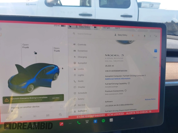 2021 Tesla Model 3 Long Range with VIN 5YJ3E1EB6MF990089, listed as a IAAI auction lot 41607316 with 25,223 mi miles and . Bid and sale history available at DreamBid. Image 7.