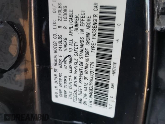 2012 Acura TSX Technology with VIN JH4CW2H60CC001778, listed as a Copart auction lot 73945534 with Not provided miles and Salvage title. Bid and sale history available at DreamBid. Image 13.