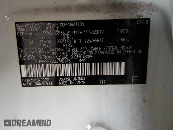 2018 Toyota RAV4 XLE with VIN JTMWFREV2JJ740145, listed as a Copart auction lot 52214075 with 129,940 mi miles and Salvage title. Bid and sale history available at DreamBid. Image 13.