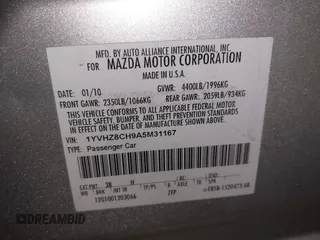 2010 Mazda 6 i Grand Touring with VIN 1YVHZ8CH9A5M31167, listed as a IAAI auction lot 41481910 with 200,692 mi miles and . Bid and sale history available at DreamBid. Image 9.