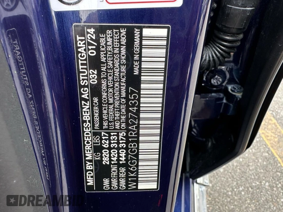2024 Mercedes-Benz S 580 с VIN W1K6G7GB1RA274357, выставлен на аукционе Copart как лот 53501365 с пробегом 11 миль миль и Чистый • Clean title. История ставок и продаж доступна на DreamBid. Изображение 10.