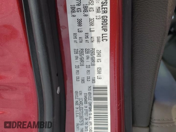 2013 Dodge Durango Crew z VIN 1C4RDJDG7DC667578, wystawiony jako Copart lot #87421514 z przebiegiem 174 551 mil mil oraz Czysty tytuł • Clean title. Historia ofert i sprzedaży dostępna na DreamBid. Obrazek 13.
