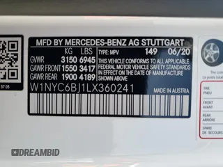 2020 Mercedes-Benz G G 550 with VIN W1NYC6BJ1LX360241, listed as a Copart auction lot 53401353 with 22,208 mi miles. Bid and sale history available at carsss.com. Image 13.