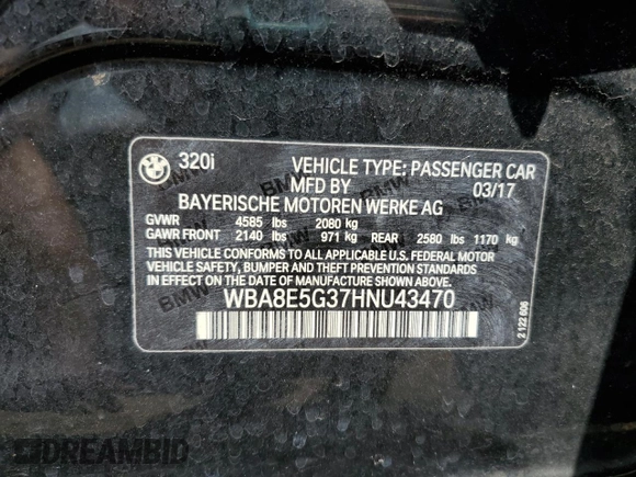 2017 BMW 3 Series 320i xDrive with VIN WBA8E5G37HNU43470, listed as a Copart auction lot 63482795 with 111,647 mi miles and Salvage title. Bid and sale history available at DreamBid. Image 12.
