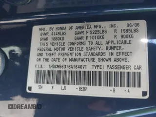 2006 Honda Accord LX SE with VIN 1HGCM56316A164071, listed as a IAAI auction lot 42687267 with 332,755 mi miles and . Bid and sale history available at DreamBid. Image 9.