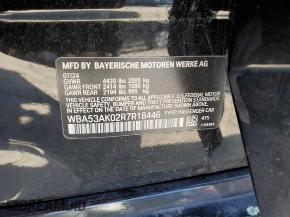 2024 BMW 2 Series 228i with VIN WBA53AK02R7R18446, listed as a Copart auction lot 49676595 with Not provided miles and Clean title. Bid and sale history available at DreamBid. Image 13.