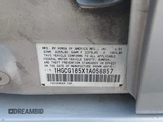 2001 Honda Accord EX z VIN 1HGCG165X1A058857, wystawiony jako IAAI lot #39264541 z przebiegiem 184 645 mil mil oraz . Historia ofert i sprzedaży dostępna na DreamBid. Obrazek 9.