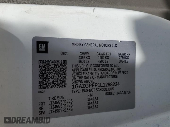2020 Chevrolet Express Passenger LT z VIN 1GAZGPFP1L1268224, wystawiony jako Copart lot #54132585 z przebiegiem 200 621 mil mil oraz Tytuł czysty. Historia ofert i sprzedaży dostępna na DreamBid. Obrazek 13.