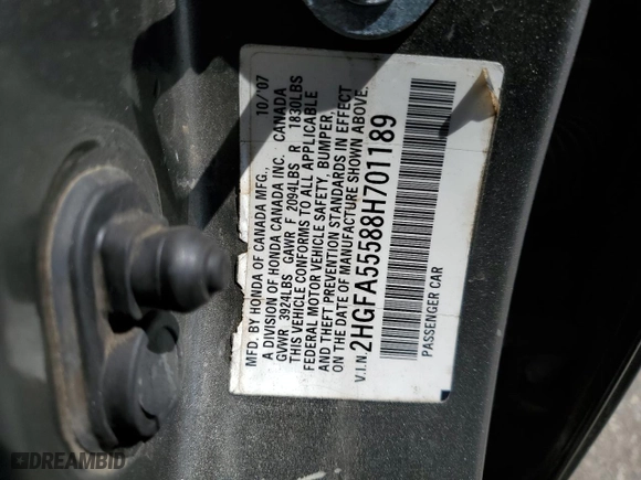 2008 Honda Civic Sdn Si with VIN 2HGFA55588H701189, listed as a Copart auction lot 52232765 with 305,360 mi miles and Salvage Title. Bid and sale history available at carsss.com. Image 14.