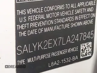 2020 Land Rover Range Rover Velar R-Dynamic S with VIN SALYK2EX7LA247845, listed as a IAAI auction lot 42417376 with 34,873 mi miles and . Bid and sale history available at DreamBid. Image 9.