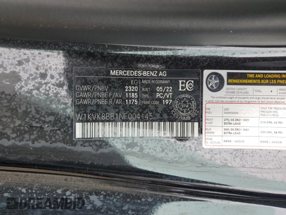 2022 Mercedes-Benz SL 63 AMG z VIN W1KVK8BB1NF004145, wystawiony jako Copart lot #64583964 z przebiegiem Nie podano mil oraz Czysty tytuł • Clean title. Historia ofert i sprzedaży dostępna na DreamBid. Obrazek 12.