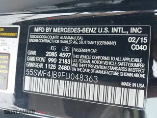 2015 Mercedes-Benz C-Class C 300 with VIN 55SWF4JB9FU048363, listed as a IAAI auction lot 41324130 with 101,595 mi miles. Bid and sale history available at carsss.com. Image 9.