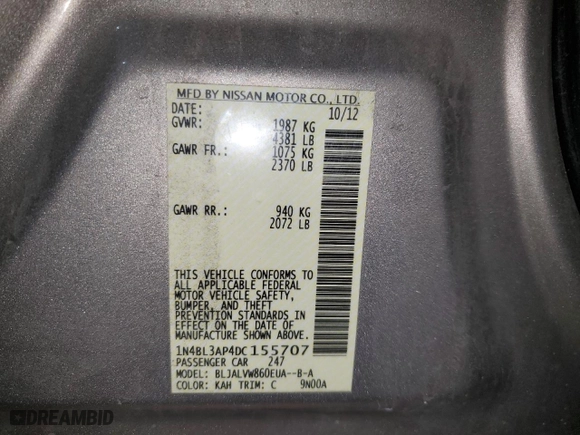 2013 Nissan Altima 3.5 SV with VIN 1N4BL3AP4DC155707, listed as a Copart auction lot 44794015 with 136,409 mi miles and Clean Title. Bid and sale history available at carsss.com. Image 12.