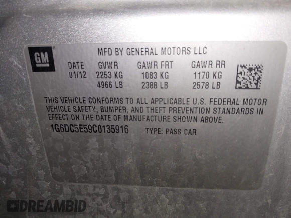 2012 Cadillac CTS with VIN 1G6DC5E59C0135916, listed as a IAAI auction lot 41504182 with 53,000 mi miles and . Bid and sale history available at DreamBid. Image 9.