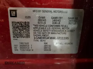 2020 Chevrolet Traverse LT Cloth with VIN 1GNERGKW4LJ211195, listed as a Copart auction lot 65240074 with 79,656 mi miles and Non Repairable. Bid and sale history available at carsss.com. Image 13.