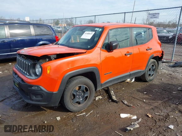 2017 Jeep Renegade Sport with VIN ZACCJBAB6HPG14546, listed as a IAAI auction lot 41488025 with 93,043 mi miles and . Bid and sale history available at carsss.com. Image 2.