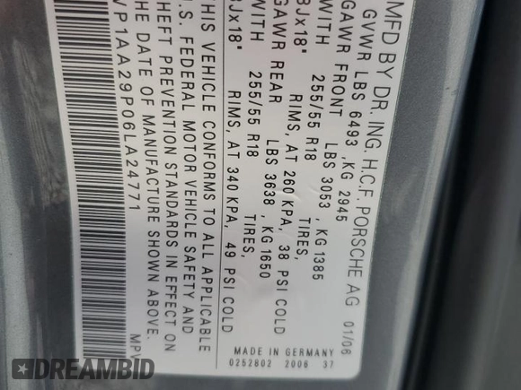 2006 Porsche Cayenne with VIN WP1AA29P06LA24771, listed as a Copart auction lot 59978015 with 194,360 mi miles and Clean title. Bid and sale history available at DreamBid. Image 12.