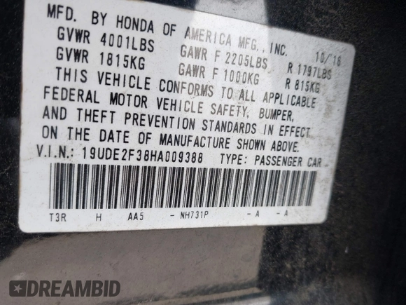 2017 Acura ILX z VIN 19UDE2F38HA009388, wystawiony jako IAAI lot #42133763 z przebiegiem 66 561 mil mil oraz . Historia ofert i sprzedaży dostępna na DreamBid. Obrazek 9.