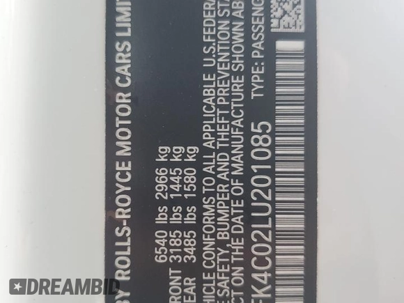 2020 Rolls-Royce Ghost z VIN SCAFK4C02LU201085, wystawiony jako Copart lot #79841764 z przebiegiem 14 001 mil mil oraz Szkody całkowita. Historia ofert i sprzedaży dostępna na DreamBid. Obrazek 13.