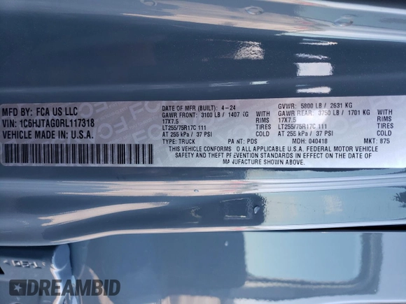 2024 Jeep Gladiator Sport z VIN 1C6HJTAG0RL117318, wystawiony jako Copart lot #67834434 z przebiegiem 2 331 mil mil oraz Szkoda całkowita • Salvage title. Historia ofert i sprzedaży dostępna na DreamBid. Obrazek 12.