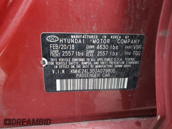 2018 Hyundai Sonata Hybrid SE with VIN KMHE24L30JA079805, listed as a Copart auction lot 51256624 with 80,539 mi miles and Salvage Title. Bid and sale history available at carsss.com. Image 13.