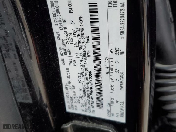 2019 Ford F-150 XL with VIN 1FTEW1E54KKE40390, listed as a Copart auction lot 44792895 with 120,084 mi miles and Salvage Title. Bid and sale history available at carsss.com. Image 14.