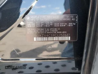 2012 BMW X5 35i with VIN 5UXZV4C59CL752661, listed as a Copart auction lot 58590305 with 101,725 mi miles and Salvage title. Bid and sale history available at DreamBid. Image 14.