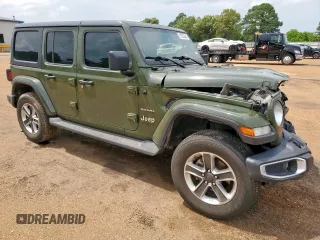 2021 Jeep Wrangler Unlimited Sahara with VIN 1C4HJXEN5MW591989, listed as a Copart auction lot 57535645 with 80,923 mi miles and Salvage title. Bid and sale history available at DreamBid. Image 4.