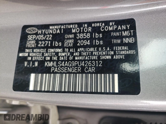 2023 Hyundai Elantra SEL with VIN KMHLS4AG9PU426312, listed as a Copart auction lot 65517284 with 26,877 mi miles and Salvage Title. Bid and sale history available at DreamBid. Image 14.