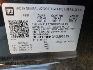 2024 Chevrolet Silverado 1500 Custom with VIN 3GCPDBEK9RG265615, listed as a Copart auction lot 45648535 with Not Provided miles and Salvage Title. Bid and sale history available at DreamBid. Image 14.