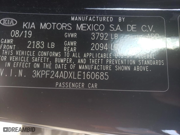 2020 Kia Forte LXS with VIN 3KPF24ADXLE160685, listed as a Copart auction lot 47730935 with 89,215 mi miles and Non Repairable. Bid and sale history available at carsss.com. Image 13.