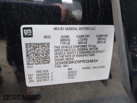 2023 Chevrolet Suburban LS with VIN 1GNSKBKD9PR154654, listed as a IAAI auction lot 42475123 with 131,529 mi miles and . Bid and sale history available at DreamBid. Image 9.