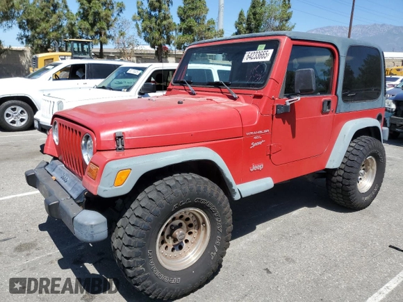 1999 Jeep Wrangler Sport with VIN 1J4FY19S7XP401120, listed as a Copart auction lot 64233665 with 129,708 mi miles and Salvage title. Bid and sale history available at DreamBid. Image 1.