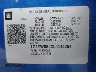2020 Chevrolet Bolt EV LT z VIN 1G1FW6S0XL4145254, wystawiony jako IAAI lot #42255536 z przebiegiem 16 691 mil mil oraz . Historia ofert i sprzedaży dostępna na DreamBid. Obrazek 9.