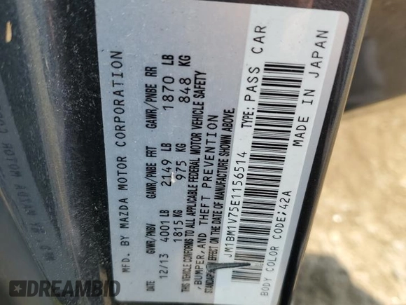 2014 Mazda 3 i Touring z VIN JM1BM1V75E1156514, wystawiony jako Copart lot #54227795 z przebiegiem 139 411 mil mil oraz Szkoda całkowita • Salvage title. Historia ofert i sprzedaży dostępna na DreamBid. Obrazek 12.